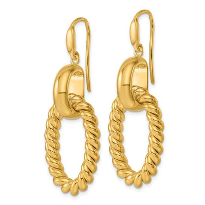 Herco 14K Polished and Twisted Oval Shephard Hook Dangle Earrings