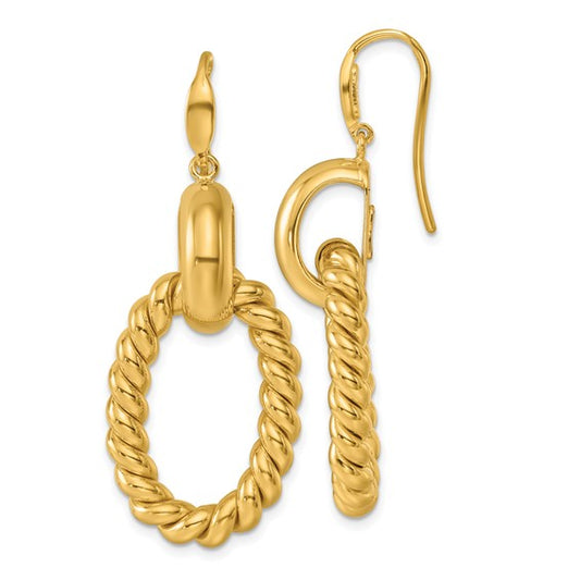 Herco 14K Polished and Twisted Oval Shephard Hook Dangle Earrings
