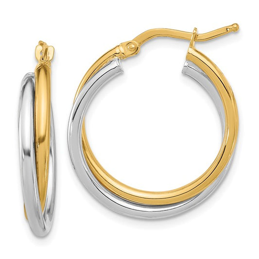 Herco 14K Two-Tone Polished and Twisted Round Hoop Earrings