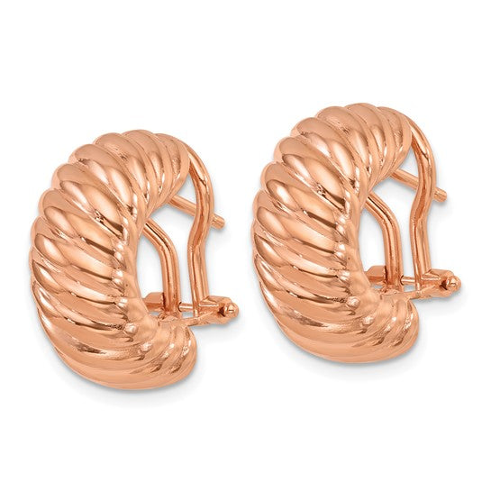 Herco 14K Rose Gold Polished and Grooved Omega Back Earrings