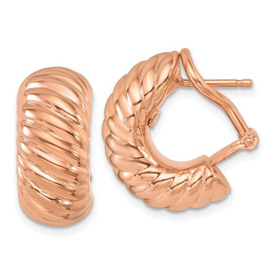 Herco 14K Rose Gold Polished and Grooved Omega Back Earrings