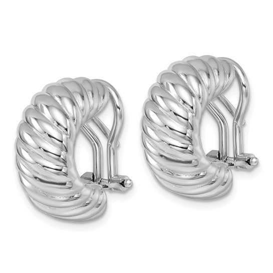 Herco 14K White Gold Polished and Grooved Omega Back Earrings