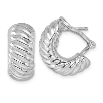 Herco 14K White Gold Polished and Grooved Omega Back Earrings