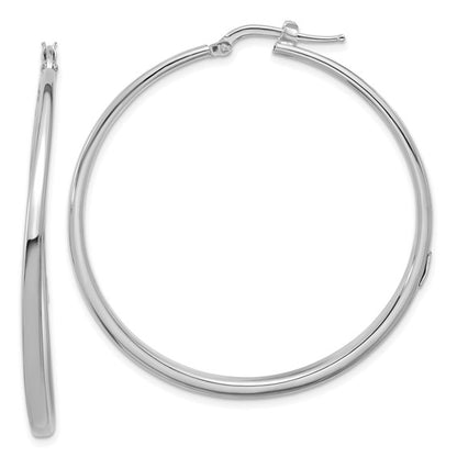 Herco 14K White Gold Polished Curved Round Hoop Earrings