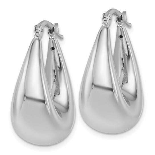 Herco 14K White Gold Polished Puffed Graduated Oval Hoop Earrings