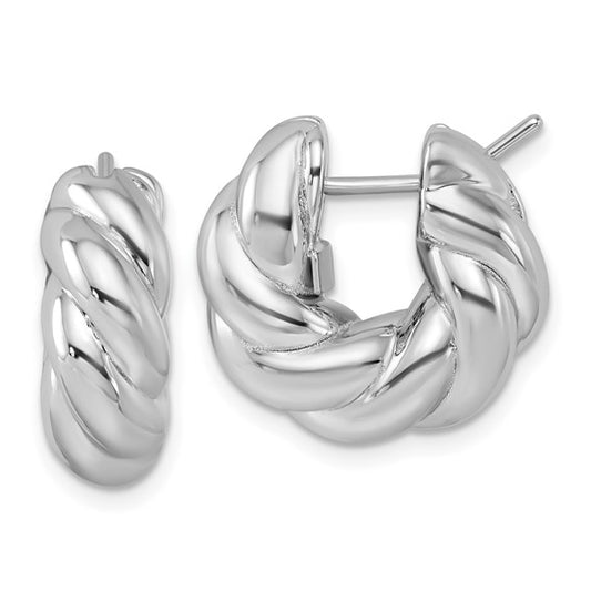 Herco 14K White Gold Polished and Twisted Hoop Earrings