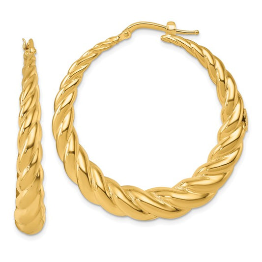 Herco 14K Polished and Twisted Graduated Round Hoop Earrings