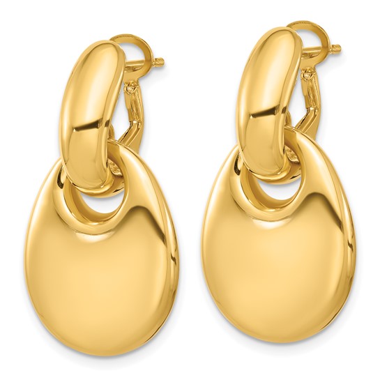 Herco 14K Polished Puffed Teardrop Omega Back Dangle Earrings