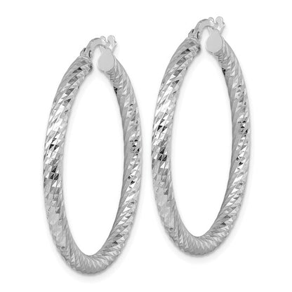 Herco 14K White Gold Polished and Diamond-cut Twisted Hoop Earrings