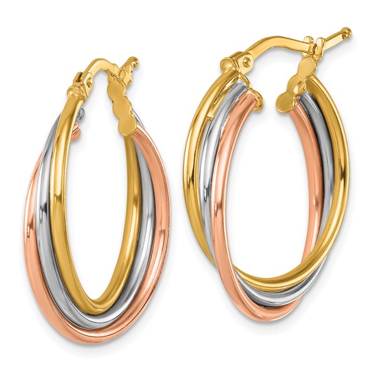 Herco 14K Tri-color Polished Triple Wire Round Hoop Earrings