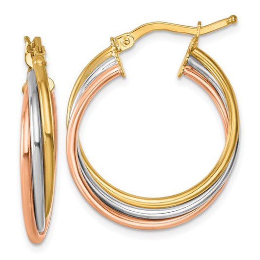 Herco 14K Tri-color Polished Triple Wire Round Hoop Earrings