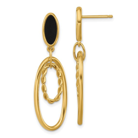 Herco 14K Polished and Twisted Onyx Oval Post Dangle Earrings