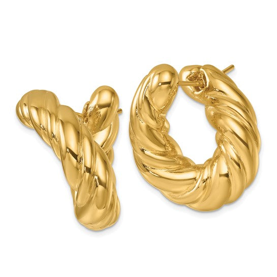 Herco 14K Polished and Curved Twist Oval Hoop Earrings