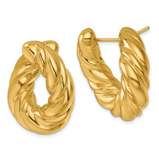 Herco 14K Polished and Curved Twist Oval Hoop Earrings