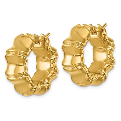 Herco 14K Polished Bamboo Round Hoop Earrings