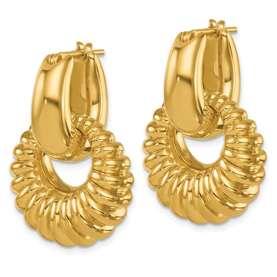 Herco 14K Polished and Grooved Moveable Double Hoop Earrings