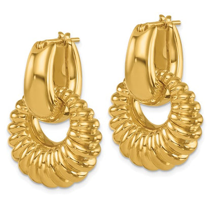 Herco 14K Polished and Grooved Moveable Double Hoop Earrings