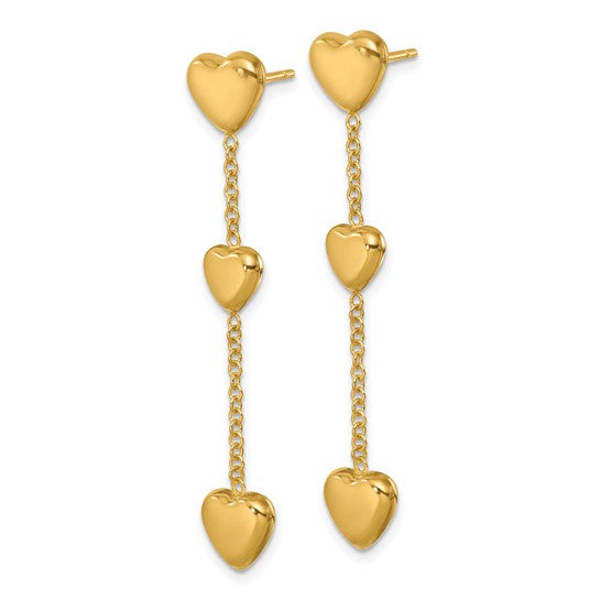 Herco 14K Polished Triple Heart Post Dangle Earrings