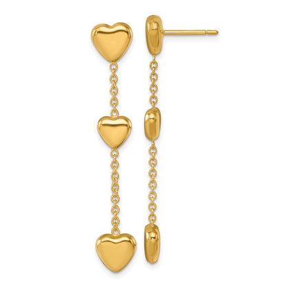 Herco 14K Polished Triple Heart Post Dangle Earrings