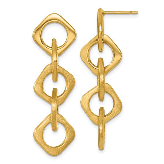 Herco 14K Polished and Satin Fancy Square Link Post Dangle Earrings