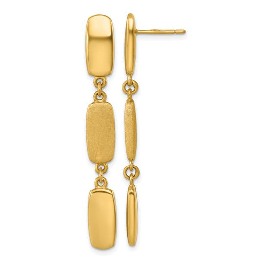 Herco 14K Polished and Satin Rectangular Link Post Dangle Earrings