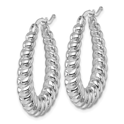 Herco 14K White Gold Polished/Grooved Graduated Oval Hoop Earrings