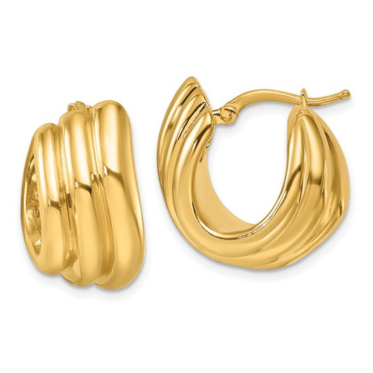 Herco 14K Polished and Grooved Fancy Round Hoop Earrings