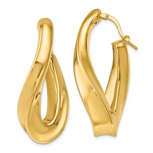 Herco 14K Polished and Twisted Curved Oval Hoop Earrings