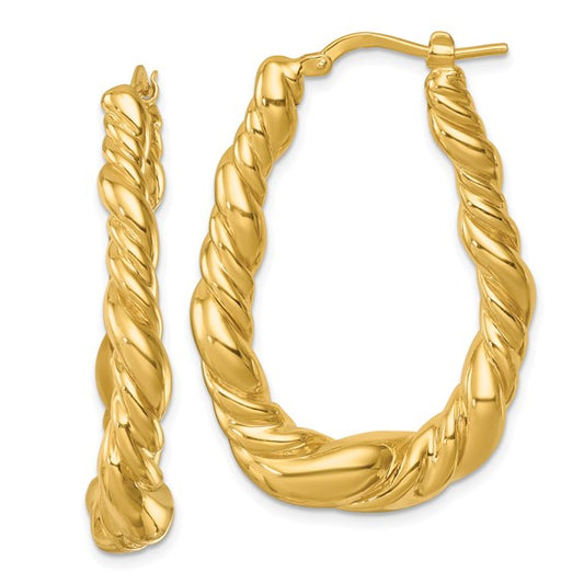 Herco 14K Polished and Twisted Teardrop Hoop Earrings