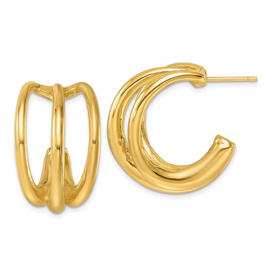 Herco 14K Polished Fancy Triple Wire C-Hoop Post Earrings