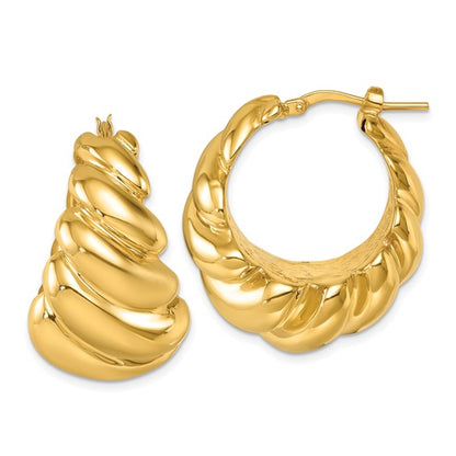 Herco 14K Polished and Grooved Graduated Round Hoop Earrings