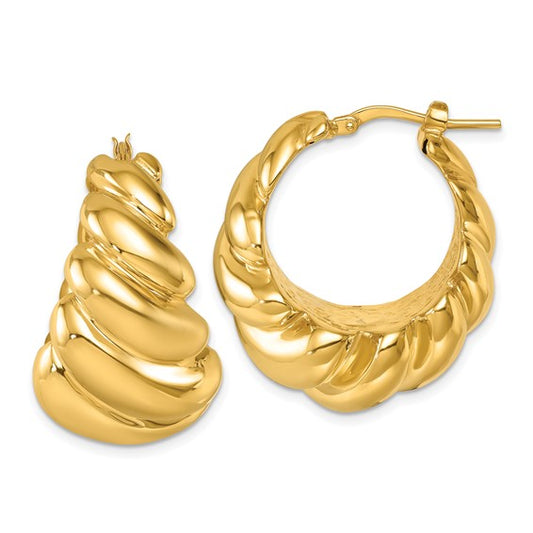 Herco 14K Polished and Grooved Graduated Round Hoop Earrings