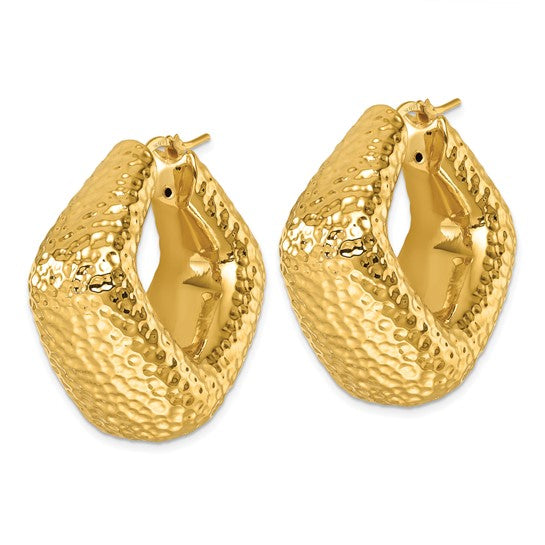 Herco 14K Polished and Textured Large Diamond-Shaped Hoop Earrings