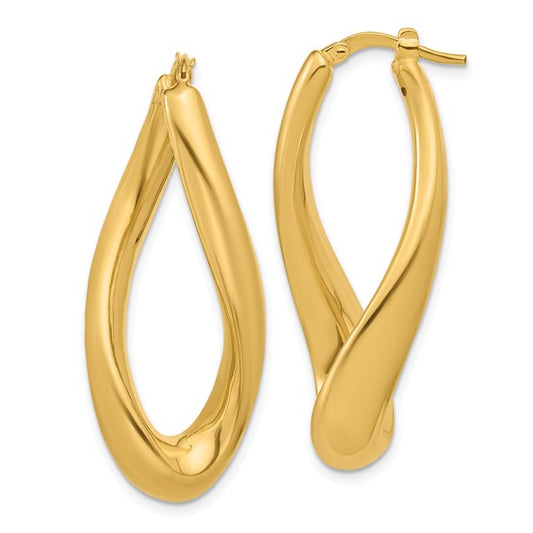 Herco 14K Polished and Twisted Oval Hoop Earrings