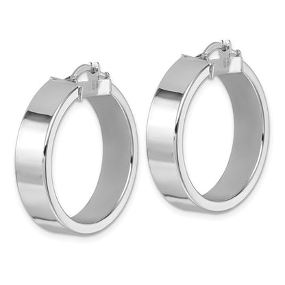 Herco 14K White Gold Polished 6.5x26mm Flat Round Tube Hoop Earrings