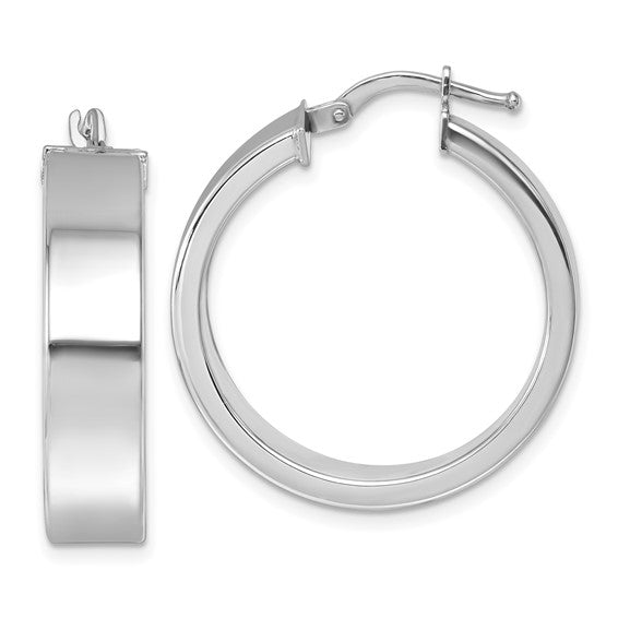 Herco 14K White Gold Polished 6.5x26mm Flat Round Tube Hoop Earrings