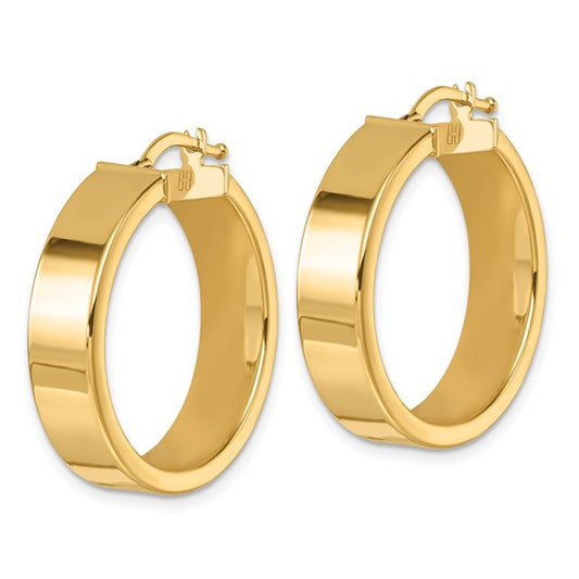 Herco 14K Polished 6.5x26mm Flat Round Tube Hoop Earrings