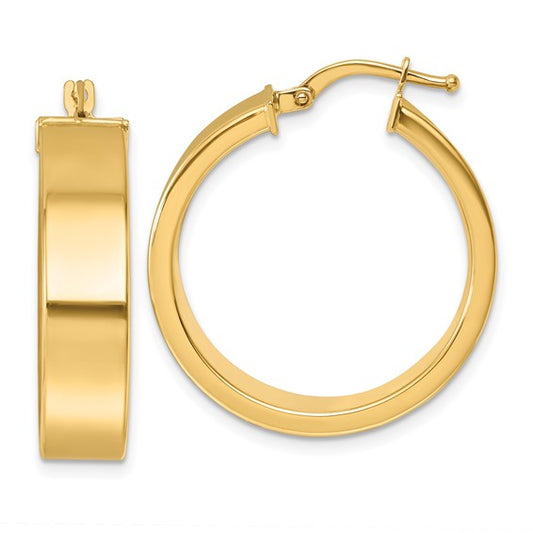 Herco 14K Polished 6.5x26mm Flat Round Tube Hoop Earrings