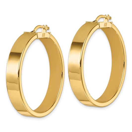 Herco 14K Polished 6.5x34mm Flat Round Tube Hoop Earrings