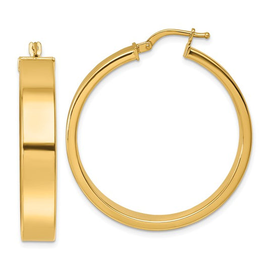 Herco 14K Polished 6.5x34mm Flat Round Tube Hoop Earrings