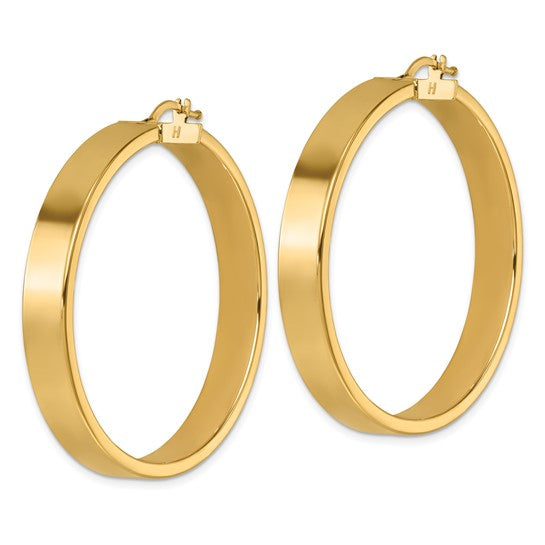 Herco 14K Polished 6.5x43.5mm Flat Round Tube Hoop Earrings