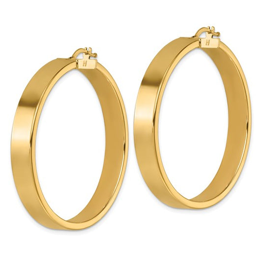 Herco 14K Polished 6.5x43.5mm Flat Round Tube Hoop Earrings