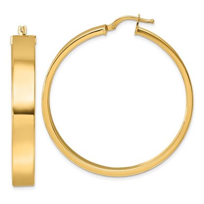 Herco 14K Polished 6.5x43.5mm Flat Round Tube Hoop Earrings