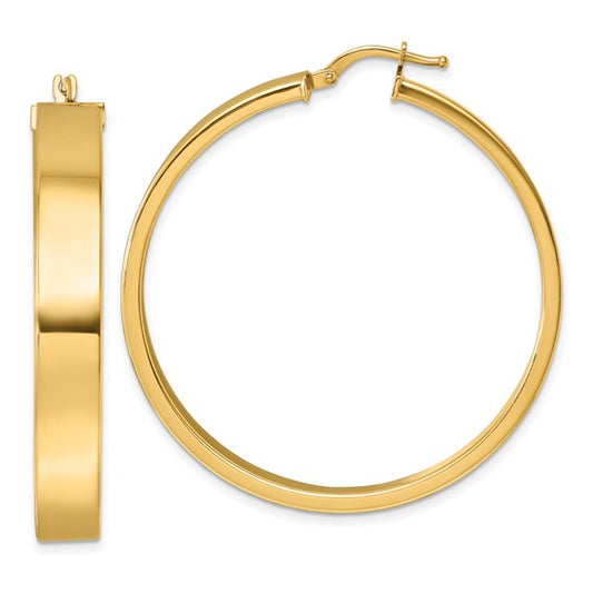 Herco 14K Polished 6.5x43.5mm Flat Round Tube Hoop Earrings
