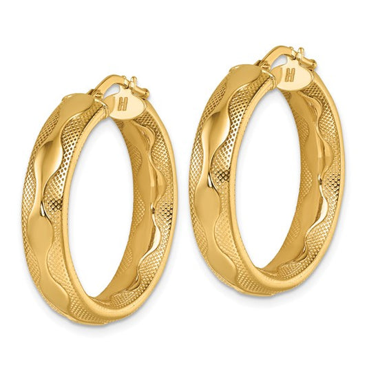 Herco 14K Polished /Textured Wavy 5.5x27.25mm Round Hoop Earrings