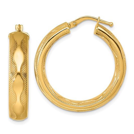 Herco 14K Polished /Textured Wavy 5.5x27.25mm Round Hoop Earrings