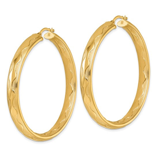 Herco 14K Polished / Textured Wavy 5.5x48mm Round Hoop Earrings