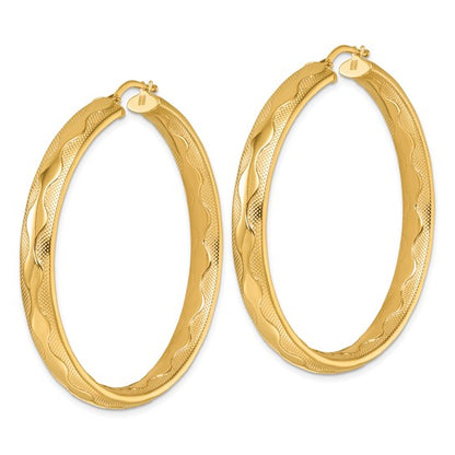 Herco 14K Polished / Textured Wavy 5.5x48mm Round Hoop Earrings