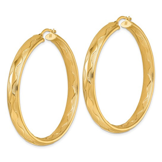 Herco 14K Polished / Textured Wavy 5.5x48mm Round Hoop Earrings