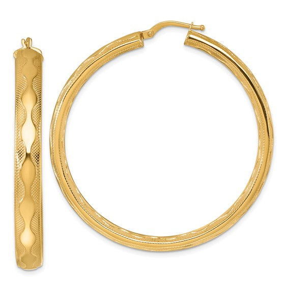 Herco 14K Polished / Textured Wavy 5.5x48mm Round Hoop Earrings